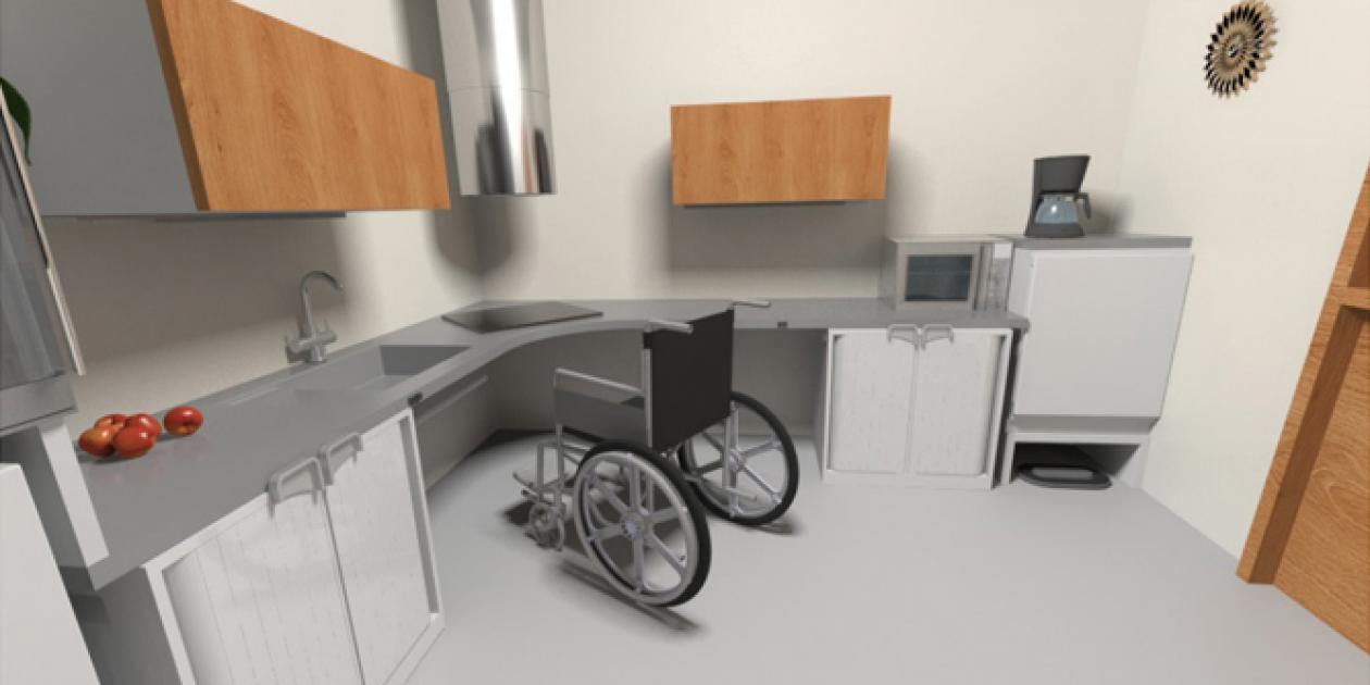 Diseño del espacio mínimo de una cocina adaptada a personas con movilidad reducida